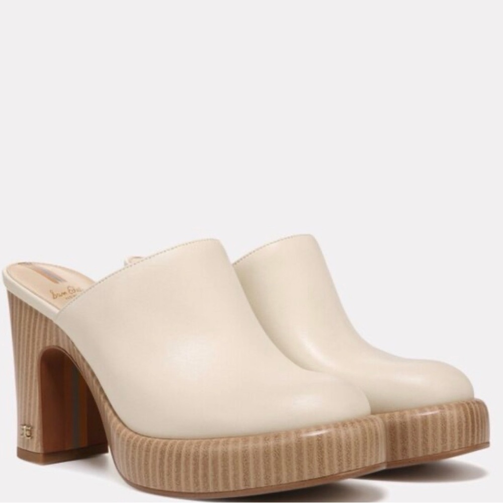 Sam Edelman Shiloh Block Heel Clogs Slip-On Mules heeled NEW 9.5 ivory bone tan